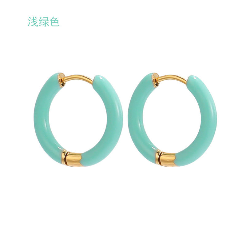 Wholesale 12mm oil drop earrings 10 colors stainless steel color earrings